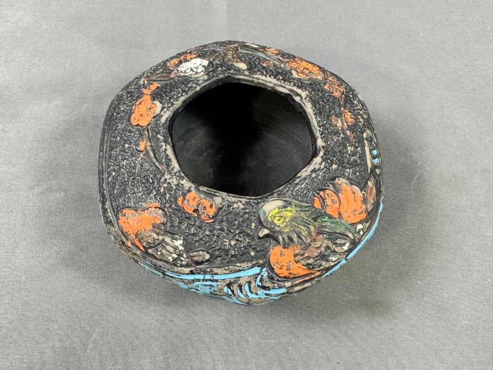 Antique Japanese Tokanabe Decorative Pot Pottery With Bird Hand Painted Incense
